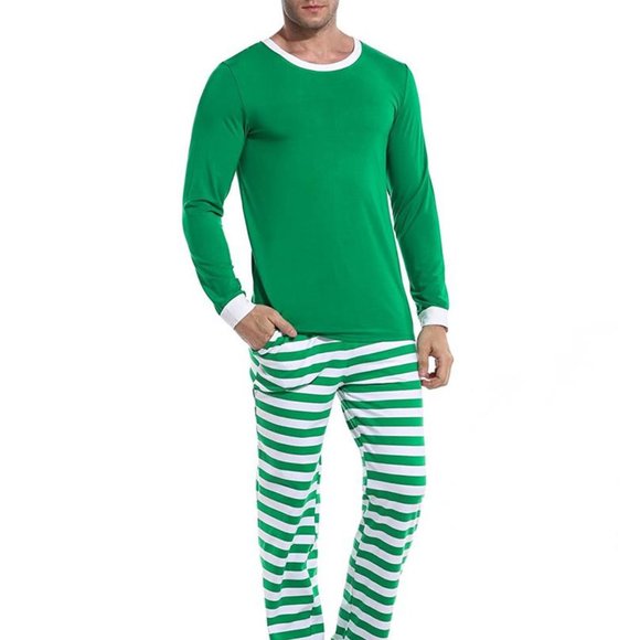 Matching Green White Striped Winter Christmas Family Pajamas PJs Men Women Kids - Picture 4 of 16
